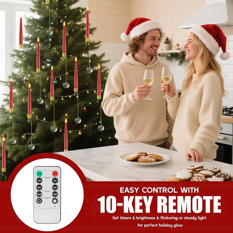AFINETH Christmas Tree Candles with Remote, Red Battery Operated Christmas Candles, LED Candlesticks for Xmas Tree Decoration - Image 4